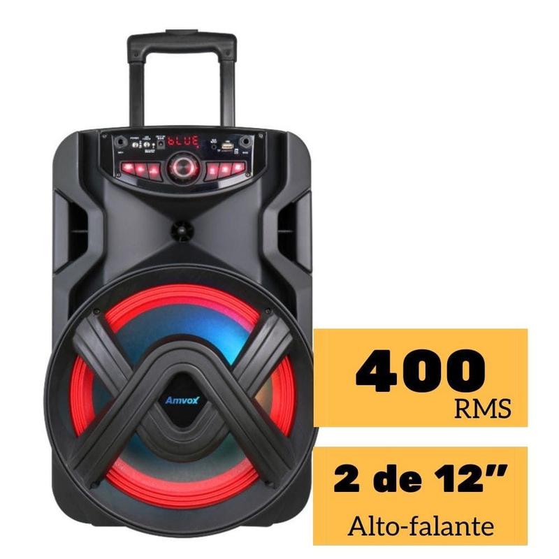 Caixa Som Bluetooth Amvox ACA 401 TSUNAMI 400w 02 Microfones